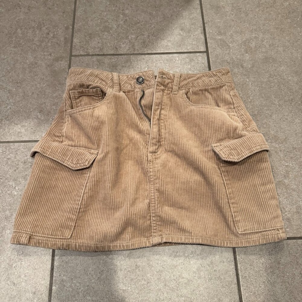 Khaki Corduroy and Cargo Mini Skirt